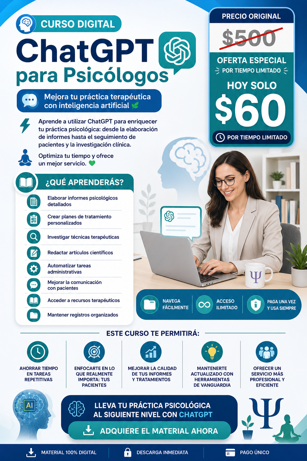 Curso Digital de ChatGPT para Psicólogos